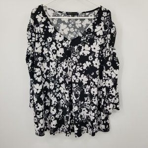Adrienne Vittadini Black and White Floral Women's Blouse Size 3X